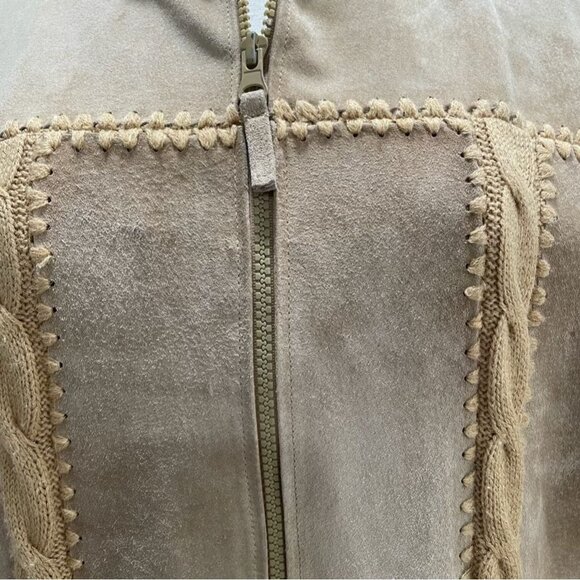 Designers Studio Suede & Knit Jacket L Ramie Acrylic Womens Beige - Picture 5 of 12